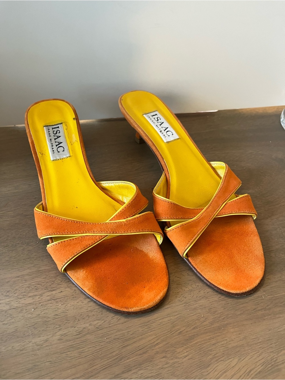 Isaac Mizrahi Orange Suede Crossover Slide Mules